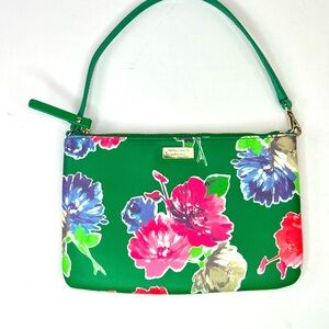 Kate Spade Green Floral Print Leather Wristlet